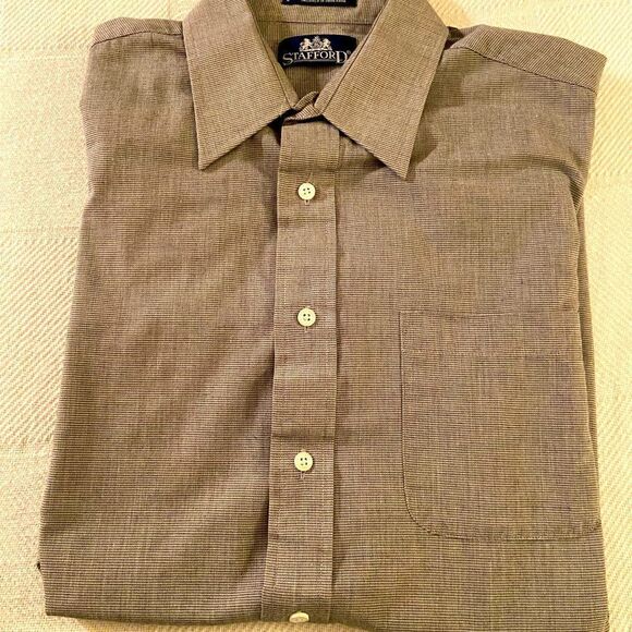 Stafford Men's Sz 15 1/2 Wrinkle-free Blue Gray/blk Patterned Short  Dress Shirt - Picture 1 of 4